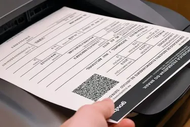 Profissional imprimindo CRLV-e em um despachante, com ferramentas e documentos à vista.